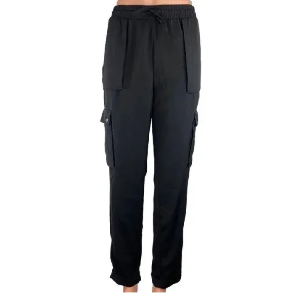 Silver Wishes Black Elastic Waist Drawstring Cargo Utility Ankle Trouser Pants 8